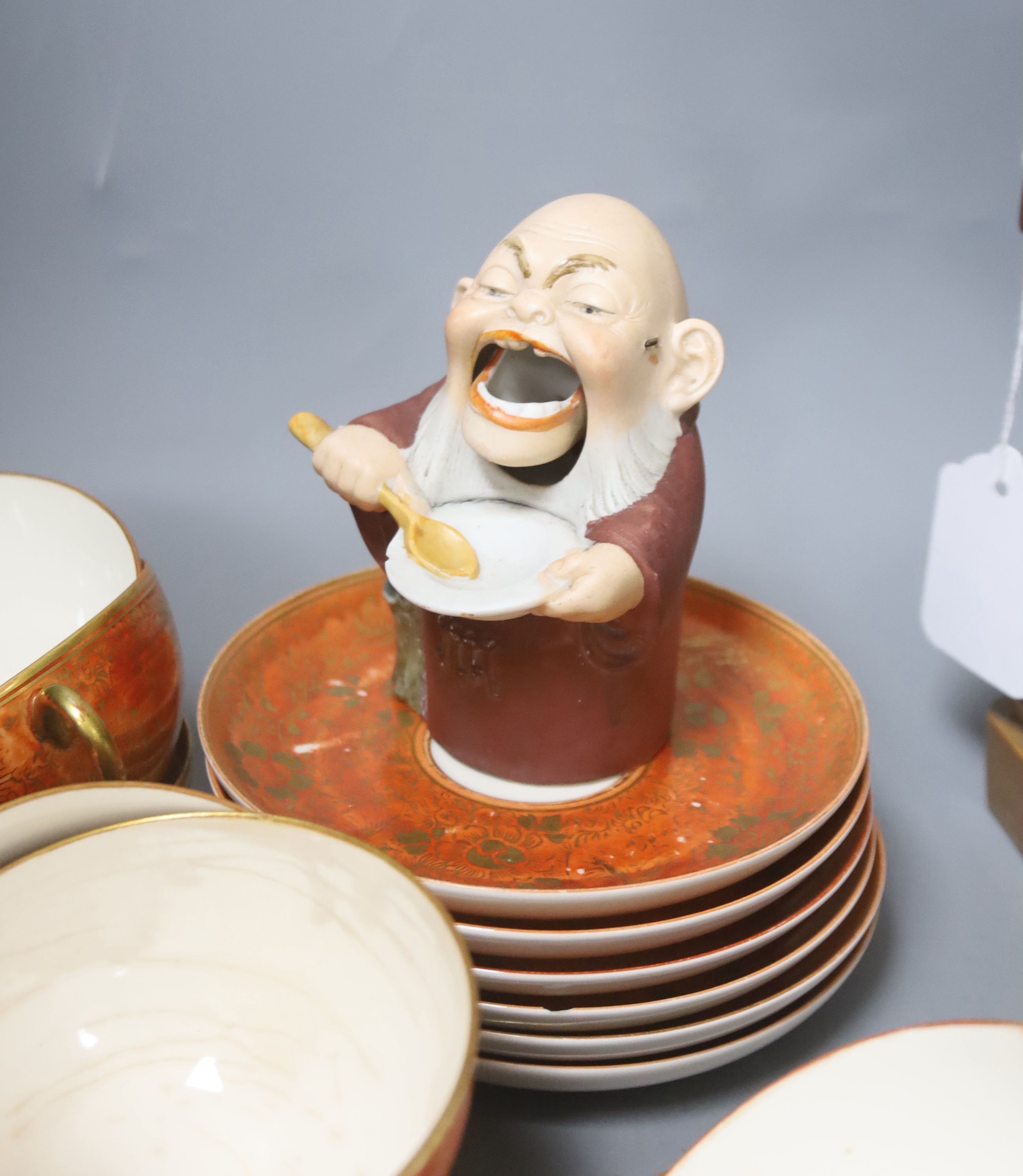 A Japanese orange and gilt eggshell porcelain tea service (24-piece) and sundry items